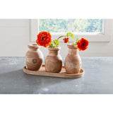 Windowsill Vanity Natural Wood Trio Small Vase and Tray 4 Pc Set