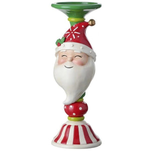 9" Retro Style Santa Claus Red and Green Pillar Candle Holder