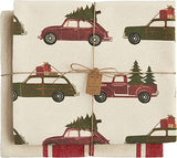 Farmhouse Retro Red Pickup Car Farm Christmas Towel Set of 2
