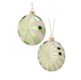 Mint Green Peppermint Starburst Candy Glass Christmas Ornament Set of 2