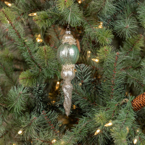 Ragon House 8" Pale Blue and Gold Mercury Glass Finial Shape Christmas Ornament