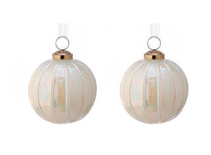 4" Pearlized White Milk Glass Textured Christmas Ornament Set of 2