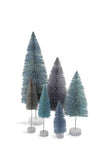 Ombre Hue Christmas Village Bottle Brush Trees Set of 6 Warm Blue Colors