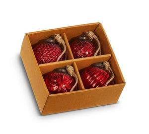 RAZ 3" Red Mercury Textured Glass Ball Bauble Christmas Ornament Set of 4