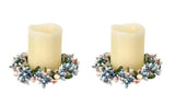 Blue Ivory Pip Berry Seashell Ocean Beach Pillar Candle Ring Set of 2