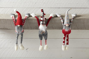 Alpine Village Christmas Gnome Dangling Hanging Shelf Sitter Plaid Hat