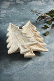 Rustic Carved Wood Christmas Tree Shaped Serving Tray Set of 2