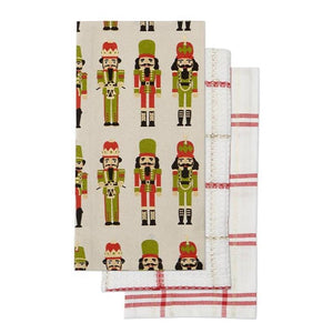 Nutcracker Soldier Red Green Christmas Kitchen Tea Towel Set of 3