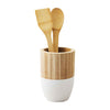 Mud Pie Home White Two-Tone Wood Kitchen Cooking Utensil Holder Set
