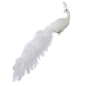White 18" Bird Long Feather Tail Clip-On Christmas Ornament