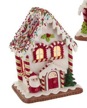 7" LED Lighted Gingerbread Polyclay Christmas White Santa Cookie Village House