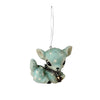 Bethany Lowe Aqua Blue Fawn Baby Deer Laying Down with Tinsel Bow Christmas Ornament