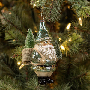Ragon House Blue Santa Gnome Christmas Ornament Holding Bottle Brush Tree