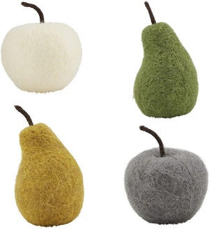 Mud Pie Home Felted Wool Faux Fruit Apple Pear in 4 Colors and Shapes Set