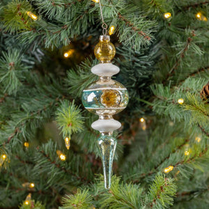 Ragon House Pale Blue Gold White Mercury Glass Finial Molly Christmas Indent Ornament