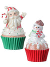 5.5" Red Green  Iced Cupcakes with Santa and Snowman Christmas Figure Set of 2