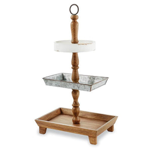 Mud Pie Home Circa Collection Wood Metal Tiered Serving Platter Server Plate