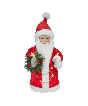 10" Bright Red Santa Holding a Wreath Christmas Lighted Tree Topper