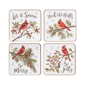Cardinal Bird Winter Christmas Season Bar Drink Coaster Set of 4