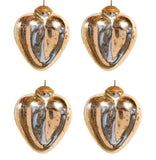3" Mercury Colored Glass Heart Christmas Ornaments, Set of 4