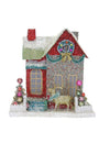Red Glitter Merry Bright Christmas Paper Mantel Village Cottage Deer