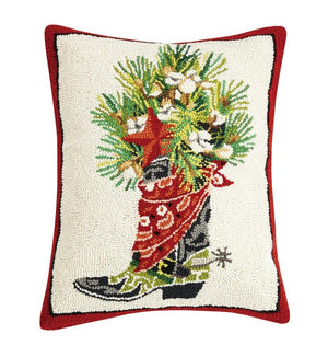 Mary Lake Thompson Holiday Cowboy Boot 16" x 20" Upright Hooked Wool Christmas Pillow