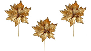 Gold Metallic Glitter Edge 22" Poinsettia Stem Set of 3