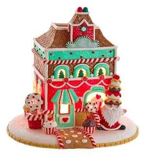 Kurt Adler 7.5" Gingerbread Village House Santa Gumdrop Candy Shoppe with Light