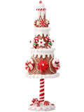 10.5" Gingerbread Cake Candy Cane Icing Tree on Stand Christmas Village Figure