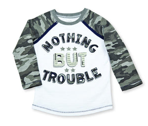 Mud Pie Kids "Nothing But Trouble" Camo Boys Tee Shirt for Fall