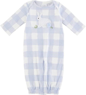 Blue and White Gingham Convertible Baby Sleeper Gown Crochet Bunny