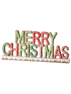 11.2" Frosted "MERRY CHRISTMAS" Red Green Iced Gingerbread Cookie Sign