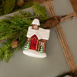 Snowy Rustic Log Cabin Mercury Glass Christmas Village Ornament