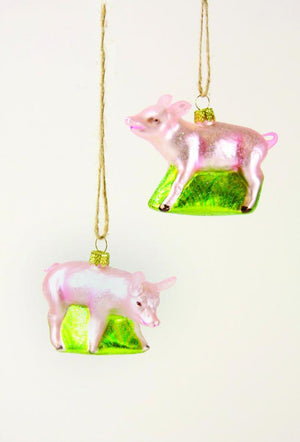 Cody Foster Farmhouse Pink Pigs Glass Christmas Tree Ornaments-Set of 2