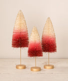 10"-13" Ombre Red Pink White with Gold Glitter Bottle Brush Trees Set of 3