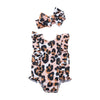 Leopard Print and Pink Girls 1 Pc Swimsuit and Headband Set