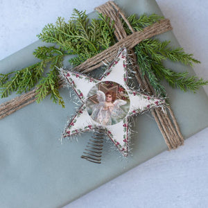 Ragon House 7" Retro Angel Print with Tinsel Edging Christmas Tree Star Shape Topper