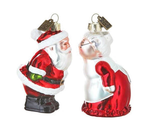 RAZ 3.5" Eric Cortina Santa Mrs Claus Kissing Glass Christmas Ornament Set of 2