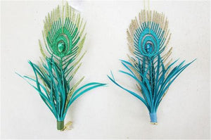 December Diamonds Peacock Feather Clip-On Blue and Green 8" Ornaments Set of 2