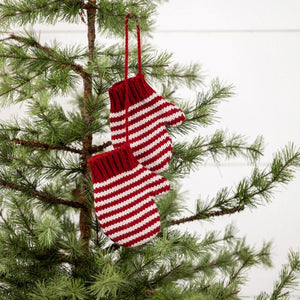 Ragon House 4" Red and White Stripe Knit Christmas Mitten Pair on String Ornament