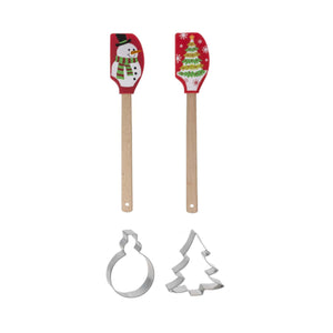Snowman Christmas Tree 12.75" Spatula with Cookie Cutter Set of 4
