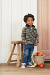 Camo Print Flannel Lined Boys Jacket with Corduroy Collar