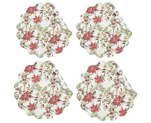 Eve Red Poinsettia Christmas Flower Round Placemat Set of 4