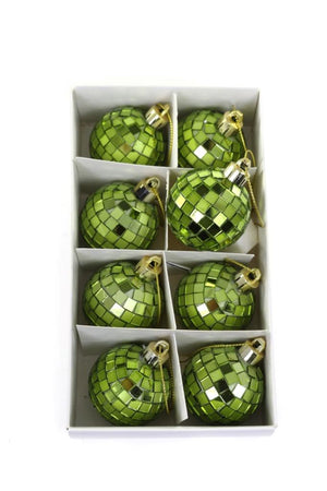 Cody Foster 1.5" Mini Mirror Disco Ball Glass Christmas Retro Ornaments 8 Piece Set Lime Green