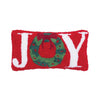 "Joy" Wreath Hooked Wool Christmas Mini Accent Pillow 6" x 12"