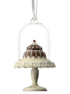 4.5" Iced Gingerbread Cake Cloche on Tiered Plate Christmas Ornament