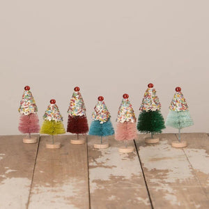Bethany Lowe Christmas Mini Bottle Brush Cupcake Trees with Icing and Sprinkles Set of 5
