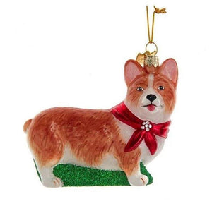 Noble Gems 3.5" Glass Welsh Corgi Dog Christmas Tree Ornament