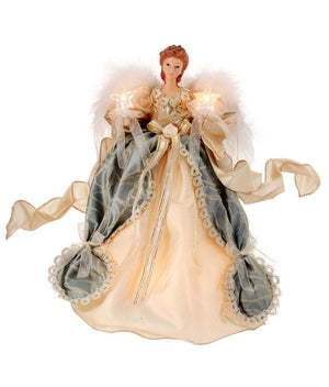 14" Light Blue and Ivory Trinity Angel Christmas Tree Topper with Light