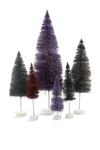 Ombre Hue Christmas Village Bottle Brush Trees Set of 6 Purple Colors